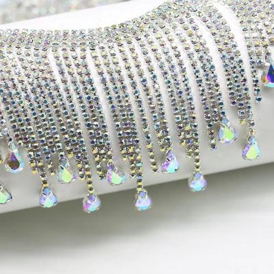 China Flatback Bling bling crystal ab rhinestone cup chain brass crystal tassel chain trimming for wedding dress for sale