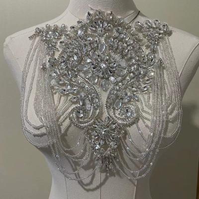 China 3D Evening Dress Crystal Applique Wedding Dress Applique Wedding Bodice Applique for sale