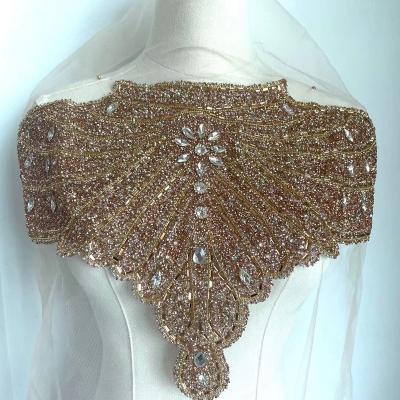 China 3D Heavy 3D Beaded Applique for Wedding Dress Prom Gown Patch Rhinestone Applique Bridal Bodice Patch for sale