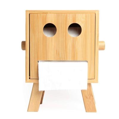 China Toilet Paper Holder Robot Creative Style Bathroom Tissue Smiley Face Stocked Bamboo Box Lid for sale