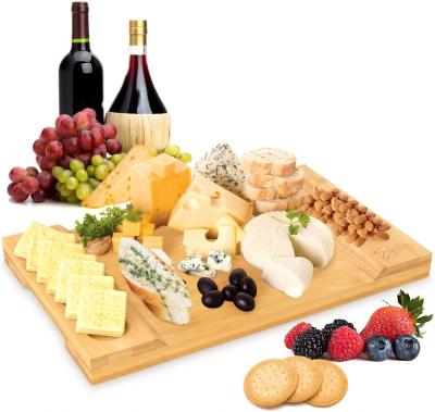 China Viable Unique Bamboo Cheese Cutting Board Set Charcuterie Food Tray Serving Tray For Kitchen for sale