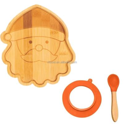 China Minimalist Witness Baby Toddler Infant Feeding Transition Suction Bowl Natural Bamboo Kids with Soft Tip Silicone Spoon Set for sale