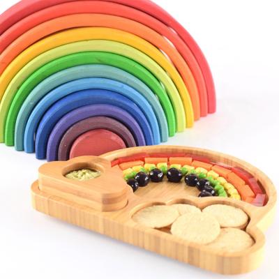 China Children's Child's Child Food Feeding Eating Toddler Suction Bamboo Rainbow Silicone Soft Wood for sale