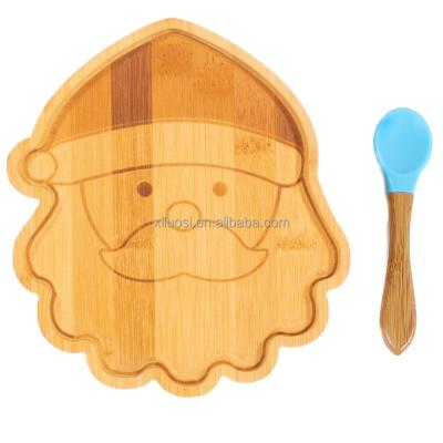 China New Arrivals Minimalist Wholesale Wooden Dish Bamboo Baby Suction Baby Feeding Dish Set With Spoon for sale