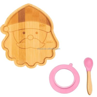 China Minimalist Feeding Plate Bamboo Baby Suction Set With Silicone Spoon Santa Christmas Gift Present for sale