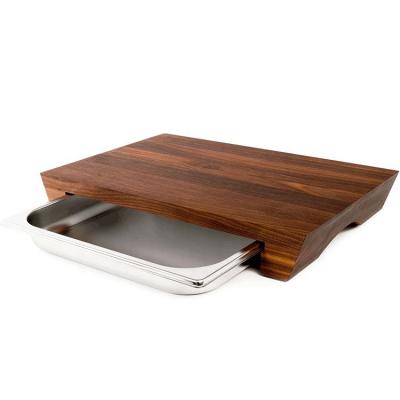 China Viable In Stock Large Wooden Cutting Board Cutting With Stainless Steel Tray For Kitchen for sale