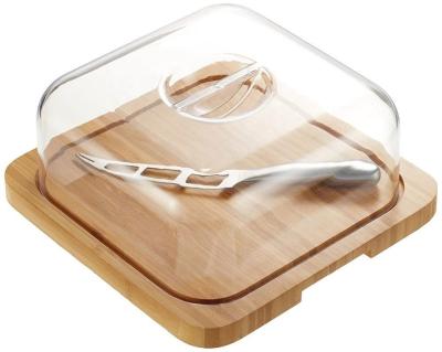 China Sustainable Bamboo Cheese Board Dome With Lid Cutting Plates Kitchen Round One Piece Glass Packing Knife And Package Storage for sale