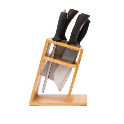 China Sustainable Hardwood Wooden Block Kitchen Set Storage Rack Bamboo Knife Rack for sale