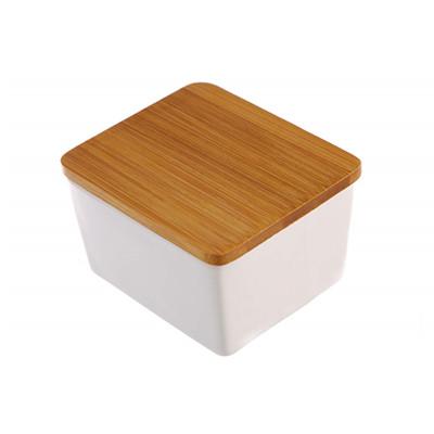 China High Quality Eco-friendly Ceramic Salt Bo With Lid Bamboo Bowl Set for sale