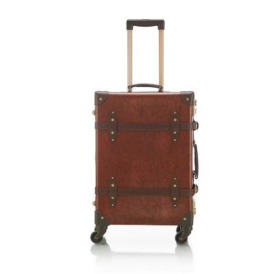 China Retro PU Travel Tsa Lock Spinner 4*360 Wheels PU Leather Aliminum Trolley Suitcases Luggage for sale