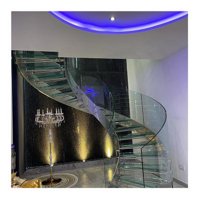 China Modern Alucasa Stainless Steel Glass Balustrade Staircase Modern Indoor Curved Staircase for sale