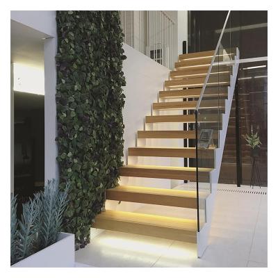 China Alucasa modern Stringer Floating Stairs invisible modern interior with oak wood tread, glass balustrade for sale