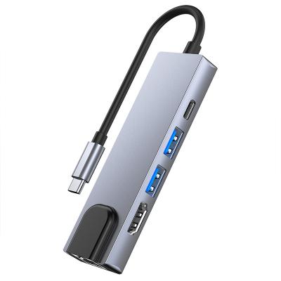 China Computer USB Type C Mobile Devices .desk hub adapter 5 in 1 hub combo with RJ45/USB 3.0/PD/4K /USB2.0 port for sale