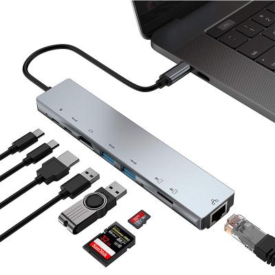 China Mobile Devices .desk Computer Drop Shipping 8 in 1 USB3.0 Type C to Port Type C Mini Docking Station HDTV Hub Multifunctional USB C Hubs 8 Support 4K VGA RJ45 for sale