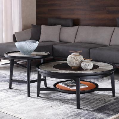 China (Other) Modern Fashion Italian Minimalist Adjustable Living Room Rock Panel Solid Wood Glass Coffee Table for sale