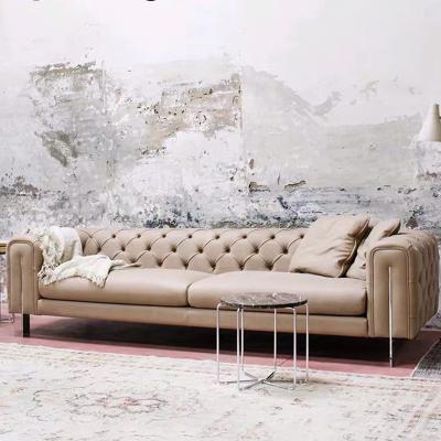 China Italian Lightweight Luxury Cowhide Tufted Modern Minimalist Fabric Top Layer Style Combination Living Room Modern Leather Sofa for sale