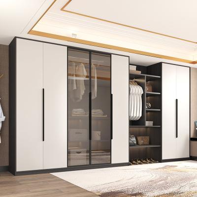 China Custom Modern Minimalist Aluminum Alloy Home Glass Wood Wardrobe Assembly Wardrobe Bedroom Open Painting for sale