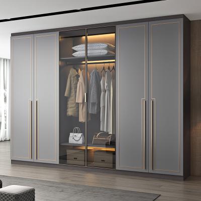 China Light Luxury Overall Single Glass Door Home Master Bedroom Assembly Customization Assembly Wardrobe Multi-Layer Light Solid Wood Wardrobe for sale