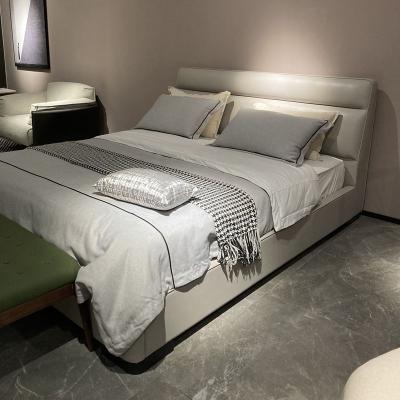 China Custom Italian minimalist luxury leather villa light style bedroom 1.8m single bed extendable double bed for sale