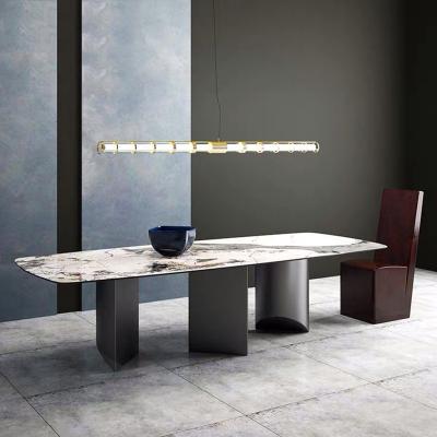 China Italian Light Rock Slab Restaurant Villa Customized Luxury High End Extendable Minimalist Marble Dining Table for sale