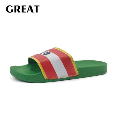 China New Design Lightweight Green Stripe Grentshoe PVC Custom Logo Slipper Shoes For Unisex for sale