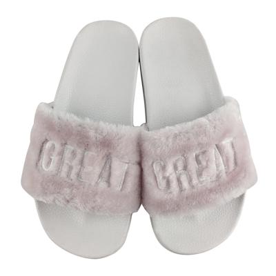 China Fashion Trend Greatshoe Factory Logo Custom Sandals For Women Winter Flat Furry Slippers Faux Fur Ladies Sandals Slides for sale