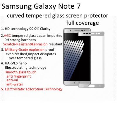 China tempered glass screen protector for  note 7/ note 7 3D curved edge to edge Scratch-Resistant shatterproof for sale