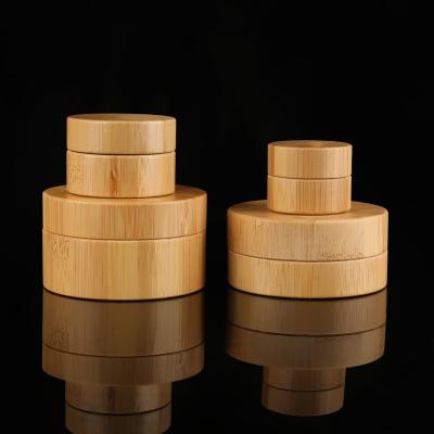 China Full Skin Care Bamboo Cosmetic Bamboo Cream Jars 30g 50g Glass Inner Jar With Bamboo Cap for sale