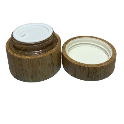 China 30g 50g Cosmetic Luxury Bamboo Cosmetic Cream Jar Lid Face Cream Eco-friendly Bamboo Jar With Glass Inner for sale