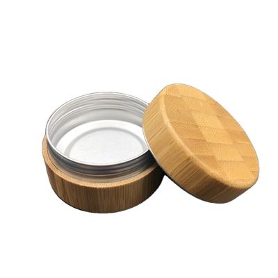 China Full 30g 50g Cosmetic Bamboo Cosmetic Jar With Aluminum Inner Container And Bamboo Lid for sale