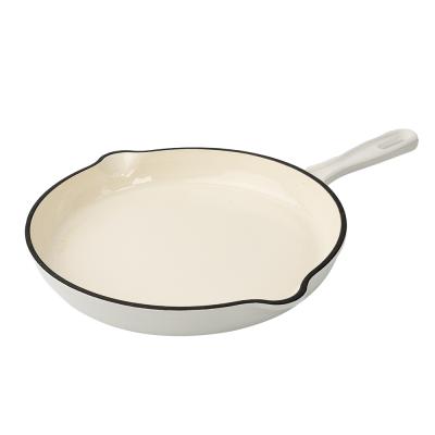 China 2021 Kitchen Sustainable Cast Iron Fried Casserole Enamel Frying Pan Non-Stick White Frying Pan for sale