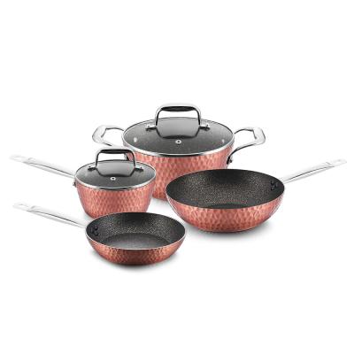 China Amazon non viable hot sale aluminum stick pan and fry pot cookware set for sale