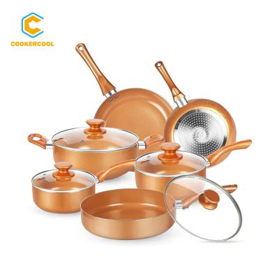 China Sustainable Cookercool Non Stick Induction Bottom Gold Coating Aluminum Pots And Pans Cookware Sets for sale