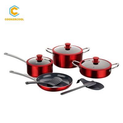 China Sustainable Factory Custmosized Cookercool 10pcs Blue Pressed Aluminum Nonstick Cookware Sets With Lid for sale