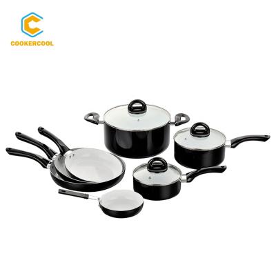 China Cookercool 10pcs Sustainable Aluminum Cookware Set Ceramic Cooking Pots And Pans Set for sale