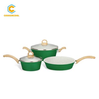 China Sustainable Cookercool Household Durable Stick Non Die Cast Aluminum 3PCS Ceramic Cooking Pot Induction Cookware for sale