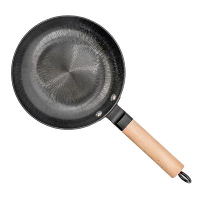 China Factory Stock Low MOQ Sustainable Light Cast Iron Nonstick Frying Pan With Wooden Handle for sale