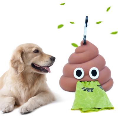 China Stool Shaped Viable Pet Waste Bag Dispenser Cat And Dog Take Out Portable Soft Silicone Pet Poop Bag Storage Box for sale