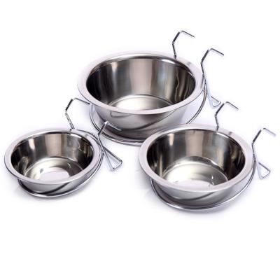 China Sustainable Pet Stainless Steel Hanging Dog Bowl Can Simple Hanging Dog Cage Food Bowl Pet Bowl Wholesale for sale