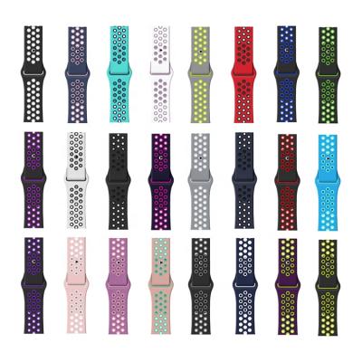 China 38/40mm 42/44mm Silicone Watch Band Rubber Strap Doubles Replacement Rubber Sports For Apple Watch Se 6 5 4 3 2 1 for sale