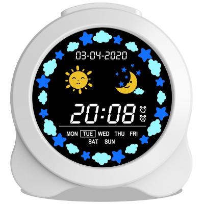 China Lovely Antique Style Cartoon Led Discolor Kids Bedside Luminous White Digital Alarm Clock for sale