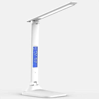 China Modern Digital USB Rechargeable Reading Book Light Blue Light Blocking Dimming Flexible Desk Light with Thermometer for sale