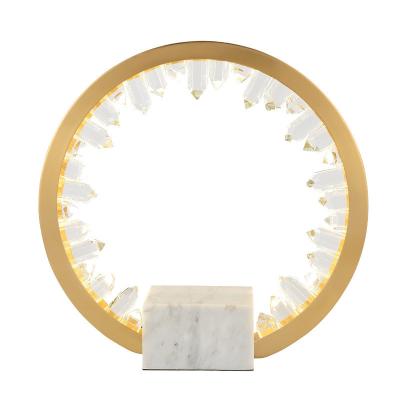 China Modern Hotel New Project Style Gold Crystal Circle Led Table Lamp Bedroom Decorate Indoor Near Desk Led Light for sale