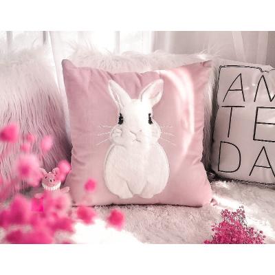 China 3D RTS Stereoscopic Embroidered Sofa Custom Cotton Fall Throw 3D Faux Fur Embroidered Rabbit Pillow Cushion Cover for sale