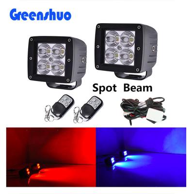 China Dual Color Fog Light Strobe Red And Blue Cube Led Pod Work Light By Remote Control With Wiring GS-WFJ16W-2P for sale