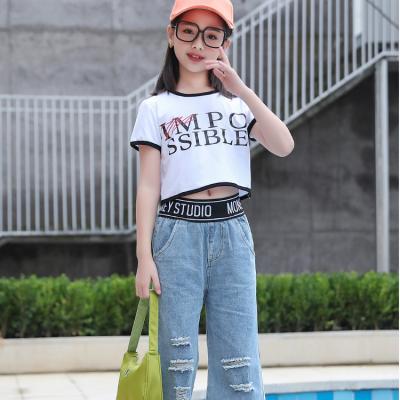 China 2021 Summer Casual Suit Girls New Ins Mid & Big Kids Wide-Leg Pants Two-Piece Set for sale