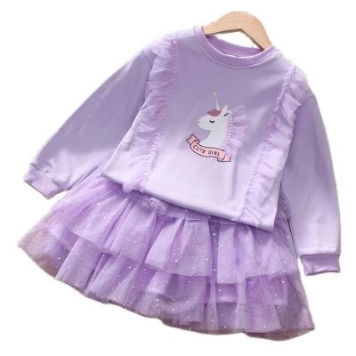 China Polyester/rabbit Cotton wing 2022 new girl's long sleeve blouse pony unicorn cartoon costume spring girl 2 piece skirt 3-7 years for sale