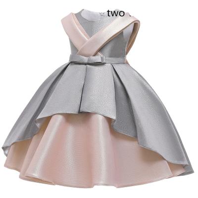 China Girls canonicals 2021 formal children stitching puffy skirt silk flower wedding dress gold princess costume dress for sale