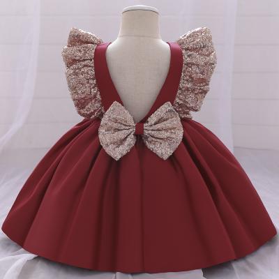 China INS Girl Clothes Sequin Flying Sleeve Bow Halter Princess Dress Flower Christmas Girl Dress for sale