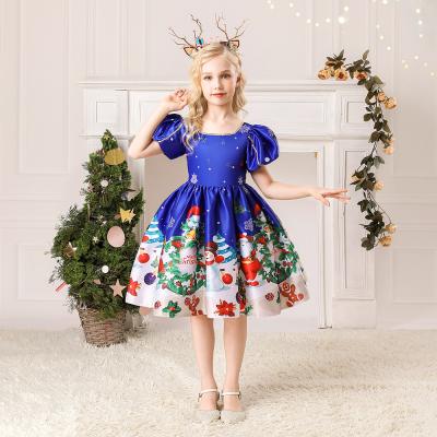 China 4-8 Years Washable Christmas Clothes Children's Print Santa Snowflake Costume Girls Party Dress for sale